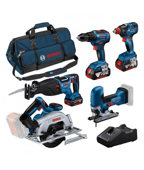 Pack 5 outils : GSR 18V-55 + GST 18V-125 S + GKS 18V-57-2 + GSA 18V-28 + GDX 18V-200 + 3 batteries 4.0Ah + GAL 18V-40 + sac L