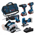 Pack 5 outils : GSR 18V-55 + GST 18V-125 S + GKS 18V-57-2 + GSA 18V-28 + GDX 18V-200 + 3 batteries 4.0Ah + GAL 18V-40 + sac L