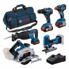 Pack 5 outils : GSR 18V-55 + GST 18V-125 S + GKS 18V-57-2 + GSA 18V-28 + GDX 18V-200 + 3 batteries 4.0Ah + GAL 18V-40 + sac L
