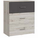 Commode - ADRIA - 3 tiroirs - Chene cendré / Gris uni - 75,2 x 41,3 x 89,7 cm