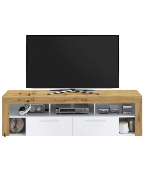 Meuble TV/Hifi VIBIO 2 - Décor Artisan chene et blanc - L180 x H52,8 x P41,3 cm - Fabriqué en Allemagne