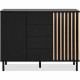 Buffet - MONZA 01B - Noir / Chene artisan - 2 portes - 4 tiroirs - 118 x 90 x 40 cm
