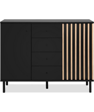 Buffet - MONZA 01B - Noir / Chene artisan - 2 portes - 4 tiroirs - 118 x 90 x 40 cm