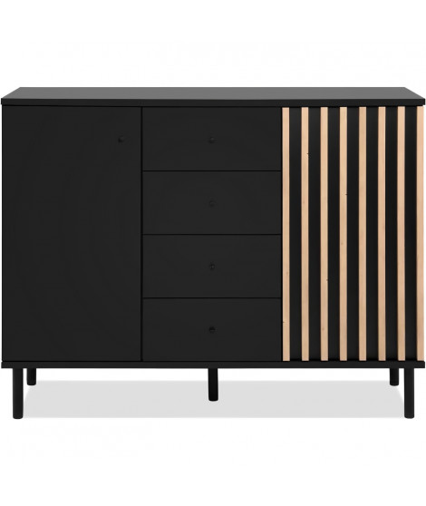 Buffet - MONZA 01B - Noir / Chene artisan - 2 portes - 4 tiroirs - 118 x 90 x 40 cm