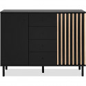Buffet - MONZA 01B - Noir / Chene artisan - 2 portes - 4 tiroirs - 118 x 90 x 40 cm