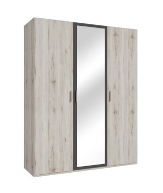 Armoire de chambre - ADRIA - Chene cendré / Gris foncé - 3 portes battantes - 1 miroir - 165,6 x 54,2 x 210,5 cm