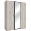 Armoire de chambre - ADRIA - Chene cendré / Gris foncé - 3 portes battantes - 1 miroir - 165,6 x 54,2 x 210,5 cm