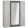 Armoire de chambre - ADRIA - Chene cendré / Gris foncé - 4 portes battantes - 2 miroirs - 177,5 x 54,2 x 210,5 cm