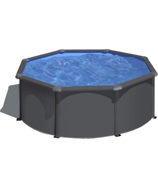 GRE - Kit Piscine hors sol acier ronde grise anthracite - Ø300 x H122 (Livrée avec filtre a sable + échelle)