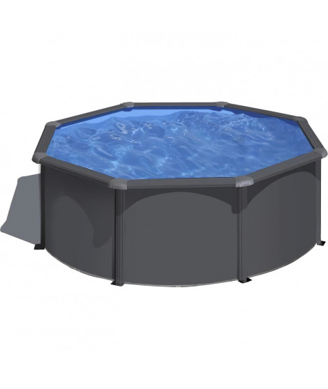 GRE - Kit Piscine hors sol acier ronde grise anthracite - Ø300 x H122 (Livrée avec filtre a sable + échelle)