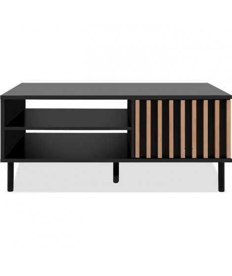 Table basse - MONZA 55A - Noir / Chene artisan - 1 porte, 2 niches - 110,5 x 47 x 67 cm