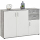 Buffet bicolore - Décor gris béton LA et blanc - 3 portes + 2 tiroirs - L120,5 x H83 x P35 cm - Fabriqué en Allemagne