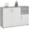 Buffet bicolore - Décor gris béton LA et blanc - 3 portes + 2 tiroirs - L120,5 x H83 x P35 cm - Fabriqué en Allemagne