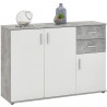 Buffet bicolore - Décor gris béton LA et blanc - 3 portes + 2 tiroirs - L120,5 x H83 x P35 cm - Fabriqué en Allemagne