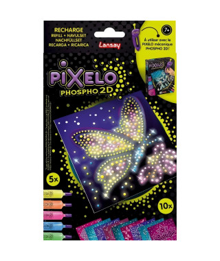 Recharge - LANSAY - Pixelo Phospho 2D - 10 illustrations phosphorescentes a réaliser et faire briller dans le noir, des 7 ans