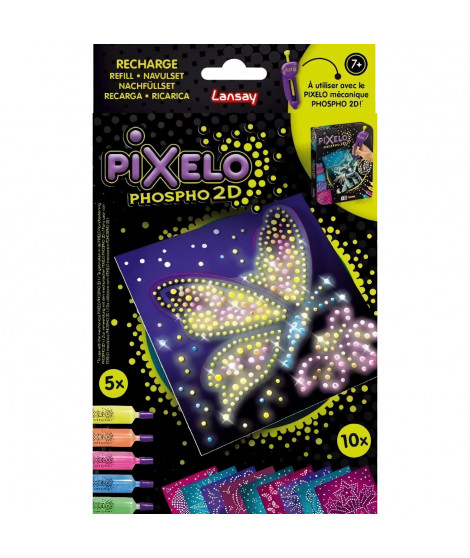 Recharge - LANSAY - Pixelo Phospho 2D - 10 illustrations phosphorescentes a réaliser et faire briller dans le noir, des 7 ans