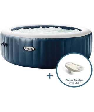 INTEX Spa Gonflable 6 places Pure Spa Blue navy avec plateau LED Offert