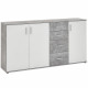 Buffet bicolore - Décor gris béton LA et blanc - 3 portes + 4 tiroirs - L160,1 x H83 x P35 cm - Fabriqué en Allemagne