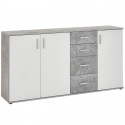 Buffet bicolore - Décor gris béton LA et blanc - 3 portes + 4 tiroirs - L160,1 x H83 x P35 cm - Fabriqué en Allemagne