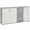 Buffet bicolore - Décor gris béton LA et blanc - 3 portes + 4 tiroirs - L160,1 x H83 x P35 cm - Fabriqué en Allemagne