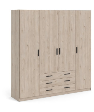 Armoire VEGA - Décor Chene Jackson - 4 portes + 3 tiroirs - L 195,5 x P 49,6 x H 200,4 cm