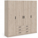 Armoire VEGA - Décor Chene Jackson - 4 portes + 3 tiroirs - L 195,5 x P 49,6 x H 200,4 cm