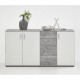 Buffet bicolore - Décor gris béton LA et blanc - 3 portes + 4 tiroirs - L160,1 x H83 x P35 cm - Fabriqué en Allemagne