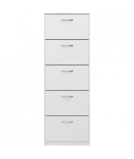 Meuble a chaussures  - Décor blanc - 5 Abattants - 10 paires - L58,5 x H168,5 x P17 cm - Fabriqué en Allemagne
