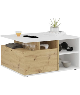 Table basse - Décor Blanc et Chene Artisan - L82 x H69,1 x P10,3 cm - Fabriqué en Allemagne
