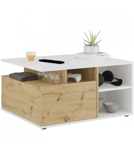 Table basse - Décor Blanc et Chene Artisan - L82 x H69,1 x P10,3 cm - Fabriqué en Allemagne