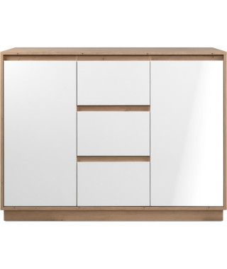 Buffet - PHoeNIX 01B - Chene artisan / Blanc HGL - 2 portes - 3 tiroirs - 117 x 88 x 40 cm