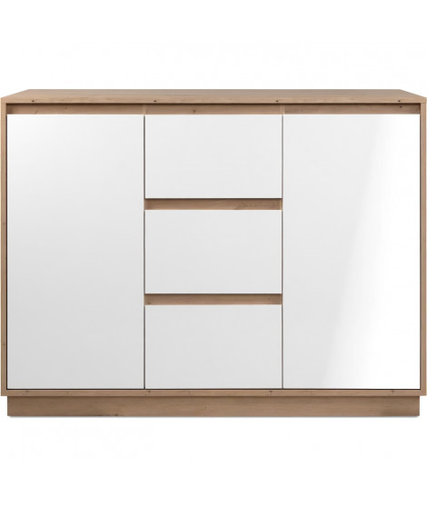 Buffet - PHoeNIX 01B - Chene artisan / Blanc HGL - 2 portes - 3 tiroirs - 117 x 88 x 40 cm