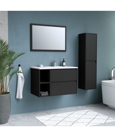 Ensemble DOMINO, set de salle de bain 80, vanity+vasque+miroir & colonne