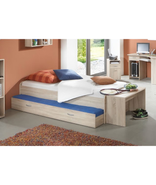 Lit gigogne pour un double couchage - Décor chene - L94,6 x H50,5 x P203 cm - Fabriqué en Allemagne