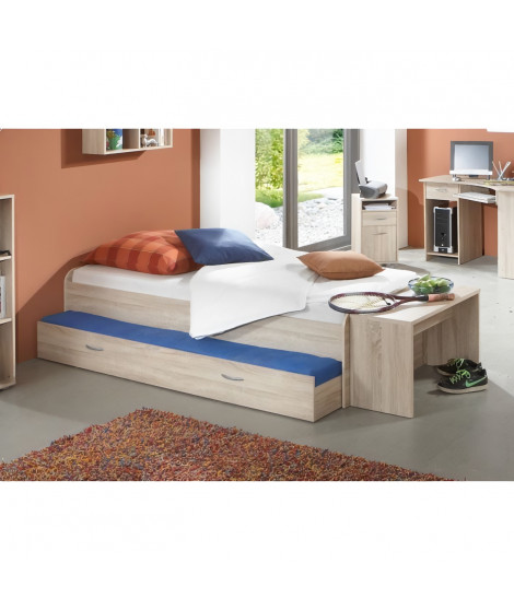 Lit gigogne pour un double couchage - Décor chene - L94,6 x H50,5 x P203 cm - Fabriqué en Allemagne