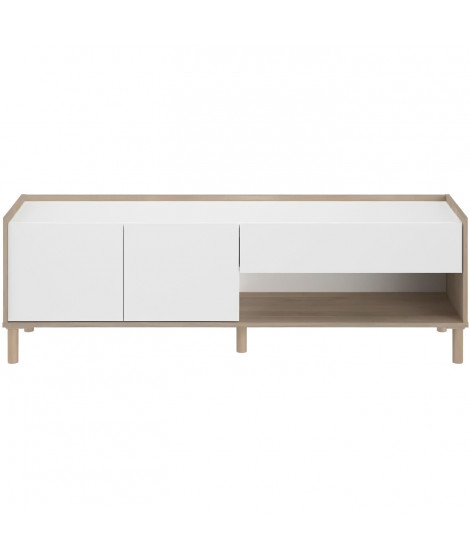 Meuble TV - MORPHOS - Décor blanc / Chene - 150 x 47,3 x 40 cm - PARISOT