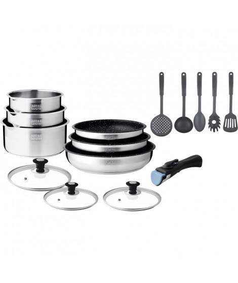Batterie de cuisine induction - Arthur Martin - AM1275 - Acier inoxydable - 15 pieces - Poignée amovible - Tous feux dont ind…