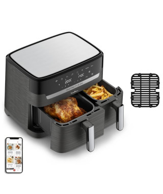 MOULINEX Dual Easy Fry & Grill Friteuse sans huile et gril, Capacité 8,3 L, 2 tiroirs, 8 programmes, air fryer YY5637FB
