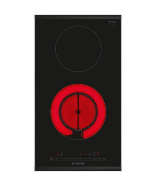 Domino vitrocéramique - BOSCH SER6 - 2 foyers - 3500 W  - 30,6 x 52,7 cm - PKF375FP2H - Noir