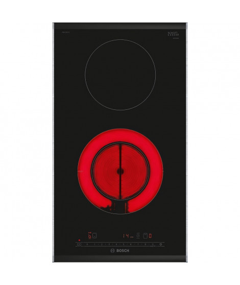 Domino vitrocéramique - BOSCH SER6 - 2 foyers - 3500 W  - 30,6 x 52,7 cm - PKF375FP2H - Noir