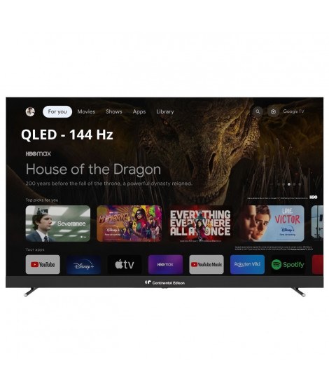 TV LED - CONTINENTAL EDISON - CELEDGAM65QV24B6 - 65'' (164 cm) - QLED UHD 4K 3840x2160 - SMART GOOGLE - 4xHDMI - 3xUSB