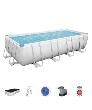 Kit Piscine hors-sol tubulaire BESTWAY - Power Steel - 549 x 274 x 122 cm - Rectangulaire (Filtre a cartouche, échelle, bâche)