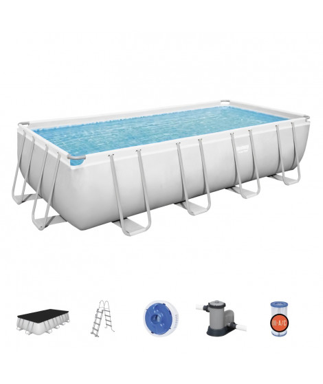 Kit Piscine hors-sol tubulaire BESTWAY - Power Steel - 549 x 274 x 122 cm - Rectangulaire (Filtre a cartouche, échelle, bâche)