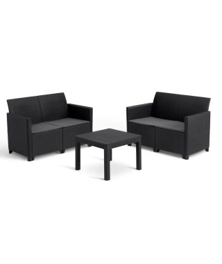 Salon de jardin modulable en résine imitation rotin tressé - Noir - KETER - 4 personnes - MARIE