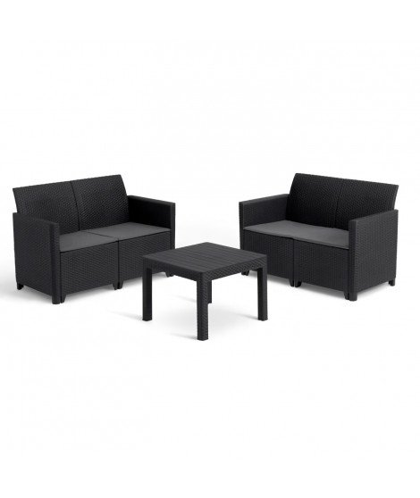 Salon de jardin modulable en résine imitation rotin tressé - Noir - KETER - 4 personnes - MARIE