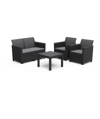 Salon de jardin en résine imitation rotin tressé - Noir - Avec table basse - KETER - 4 personnes - MARIE