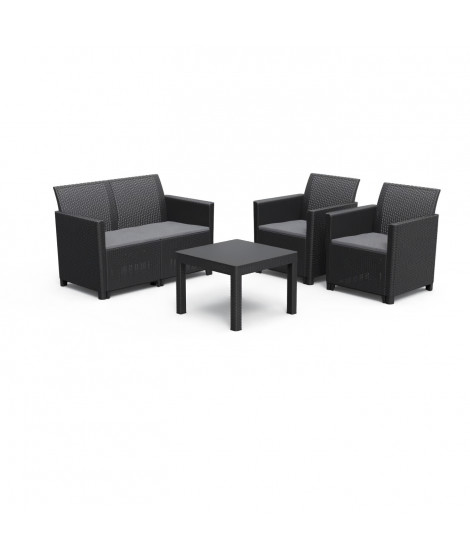 Salon de jardin en résine imitation rotin tressé - Noir - Avec table basse - KETER - 4 personnes - MARIE