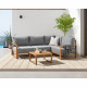 Salon de jardin canapé d'angle - Aluminium effet bois - 5 personnes - Gris clair