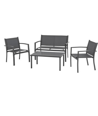 Salon de jardin - Structure Acier - 4 personnes - Gris