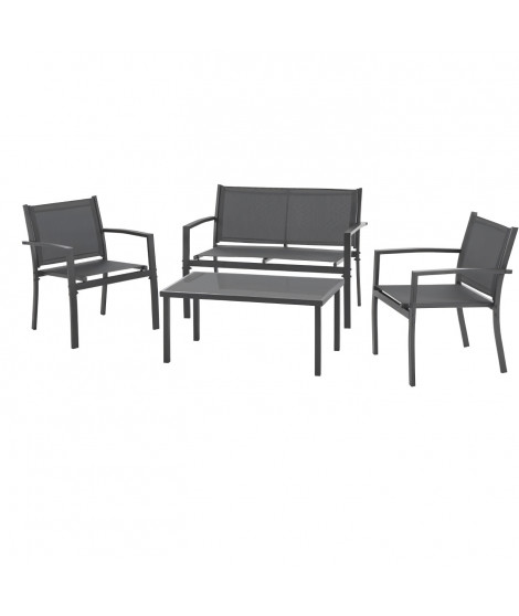 Salon de jardin - Structure Acier - 4 personnes - Gris